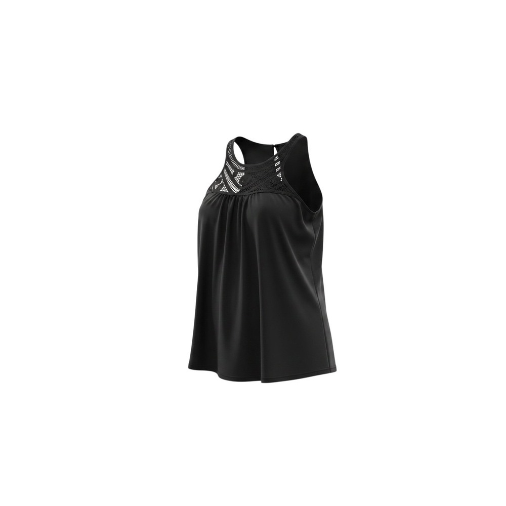 Eden & Olivia Tank Top Womens L Black Crochet Lace Yoke Keyhole Back